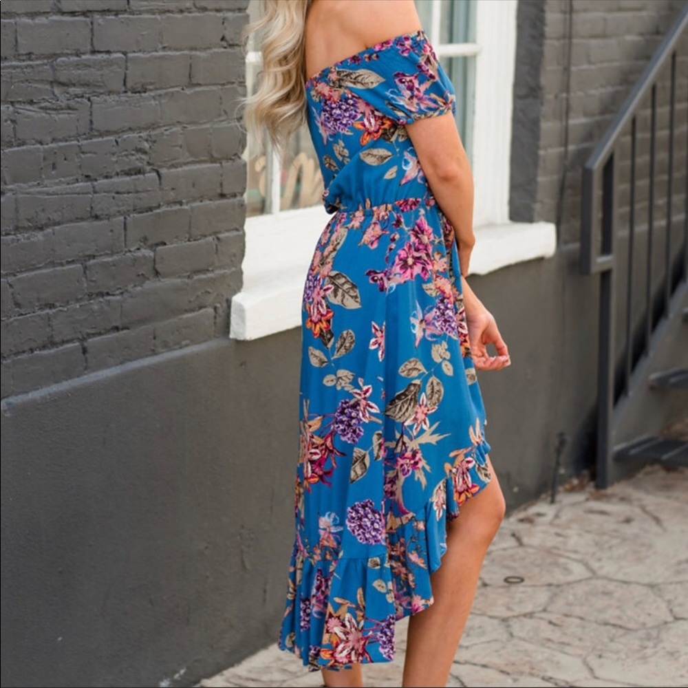 Floral Off Shoulder Hi Low Dress - Picture 4 of 5